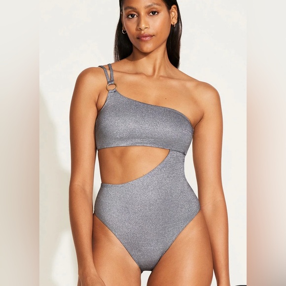 New Vitamin A Cosmo One Shoulder One Piece - Twilight Metallic Sz L - Picture 1 of 8